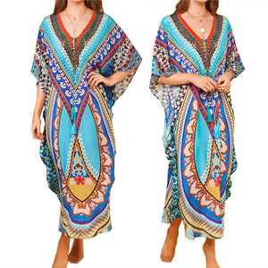 2020 Indie Folk Embroidered Short Sleeve Summer Dress Cotton Tunic Beach Kaftan Women Beachwear Swimsuit Cover Up Robe de plage