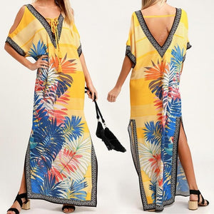 2020 Indie Folk Embroidered Short Sleeve Summer Dress Cotton Tunic Beach Kaftan Women Beachwear Swimsuit Cover Up Robe de plage