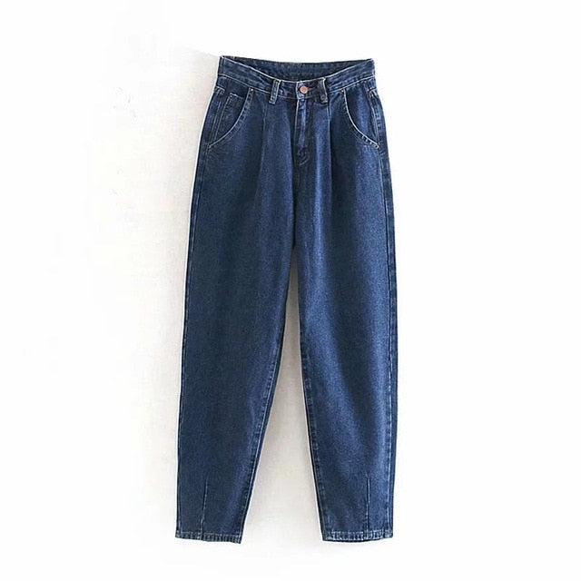 Aachoae Women Blue Harem Jeans Loose mom Jeans High Waist Streetwear Boyfriends Washed Denim Long Trousers Bottoms Slouchy Jeans