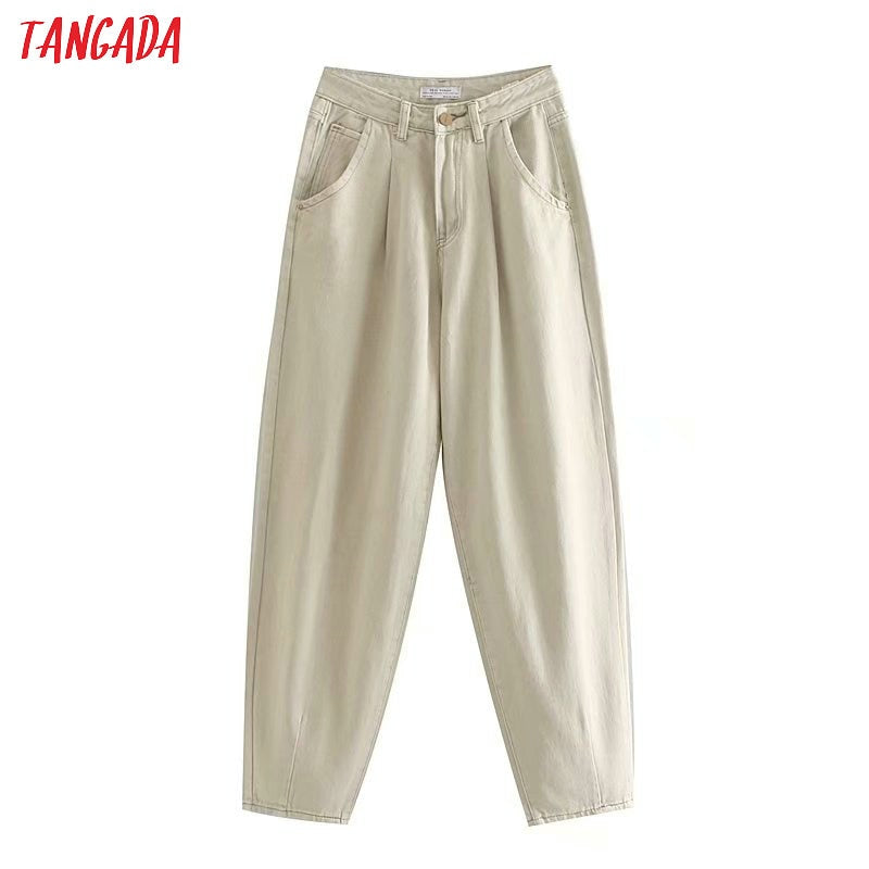 Tangada fashion women loose mom jeans long trousers pockets zipper loose streetwear female pants 4M58