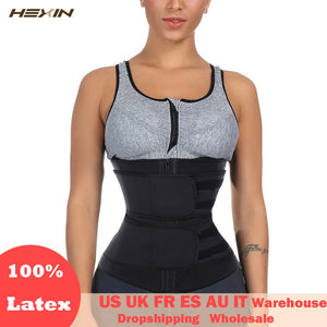 HEXIN Double Belt 100% Latex Waist Trainer Body Shapers Fitness Waist Trainer Zipper Shapewear Slimming Belt Fajas Colombianas