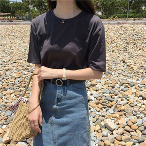 15 Solid Color Cotton T shirt Women S-XL Harajuku White Women's T-shirt Femme O-Neck Korean Summer Top Basic Tshirt Dropshipping