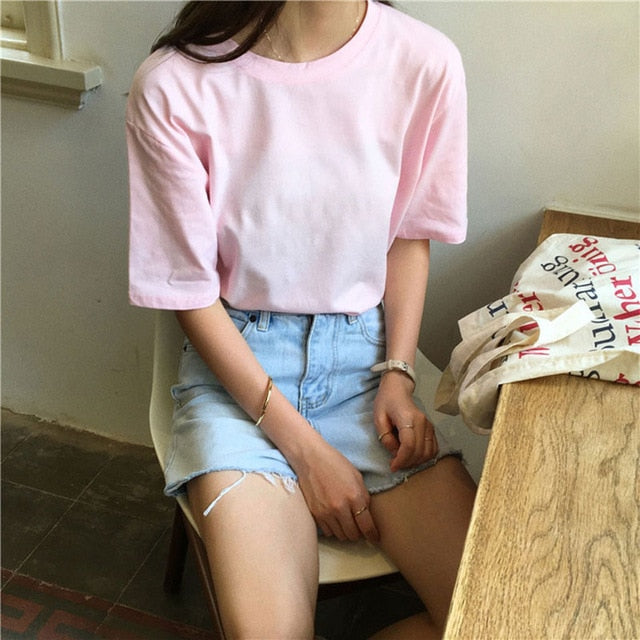 15 Solid Color Cotton T shirt Women S-XL Harajuku White Women's T-shirt Femme O-Neck Korean Summer Top Basic Tshirt Dropshipping