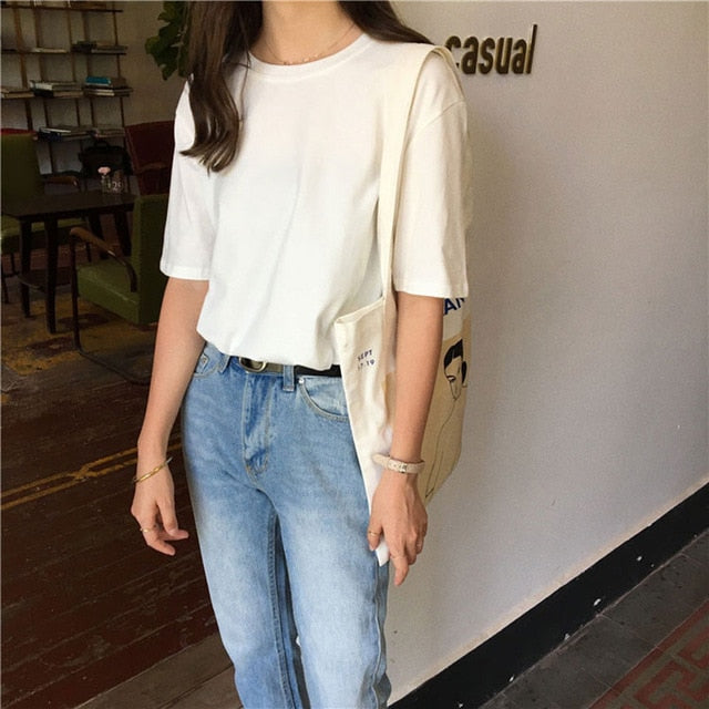 15 Solid Color Cotton T shirt Women S-XL Harajuku White Women's T-shirt Femme O-Neck Korean Summer Top Basic Tshirt Dropshipping