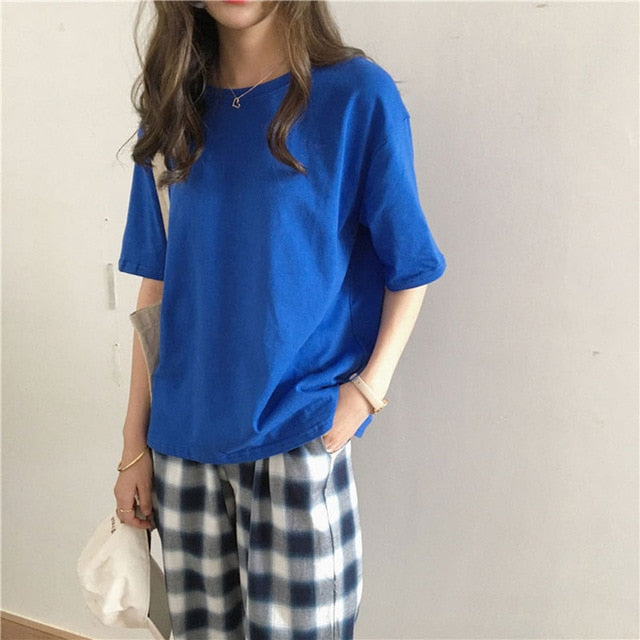 15 Solid Color Cotton T shirt Women S-XL Harajuku White Women's T-shirt Femme O-Neck Korean Summer Top Basic Tshirt Dropshipping