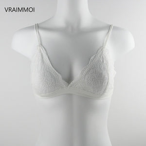 VRAIMMOI Sexy Lace Thin Triangle Bra For Women Lingerie Wireless Underwear Transparent Push Up bras Solid White/Black Bralette