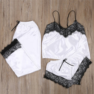 3pcs Women Satin Lace Mesh Sleepwear 9 Colors  Homewear Nightwear Pyjamas Set Female Sexy Sleepwear Outfits 2020 Hot Sale