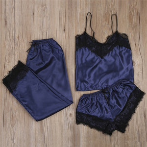 3pcs Women Satin Lace Mesh Sleepwear 9 Colors  Homewear Nightwear Pyjamas Set Female Sexy Sleepwear Outfits 2020 Hot Sale