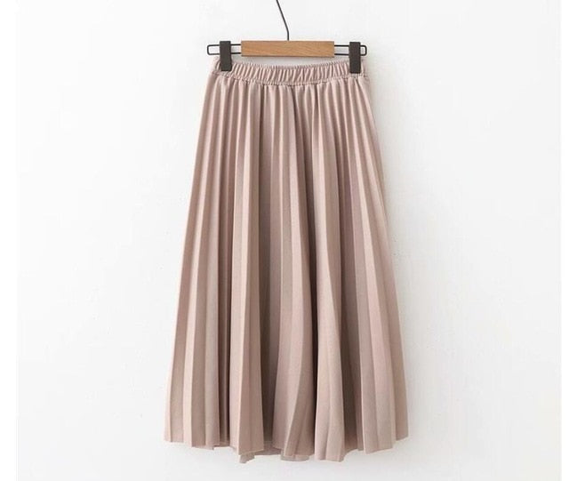 Lizkova Pleated Skirt Women High Waist Plus Size Skirts 2020 Spring Black Elastic Waist Casual Skirt PYQ011