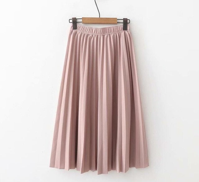 Lizkova Pleated Skirt Women High Waist Plus Size Skirts 2020 Spring Black Elastic Waist Casual Skirt PYQ011