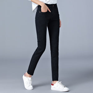 Jeans  for woman  high waist plus  size  full Length skinny pencil black blue Denim pants 100kg