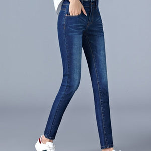 Jeans  for woman  high waist plus  size  full Length skinny pencil black blue Denim pants 100kg