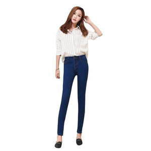 Jeans  for woman  high waist plus  size  full Length skinny pencil black blue Denim pants 100kg