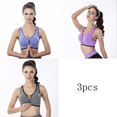 3pcs Push Up Bralette Bras For Women Seamless Bra with Padded Front Zipper Sport Brassiere Wirefree Bralette Fitness Tops