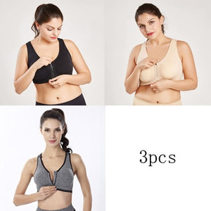 3pcs Push Up Bralette Bras For Women Seamless Bra with Padded Front Zipper Sport Brassiere Wirefree Bralette Fitness Tops