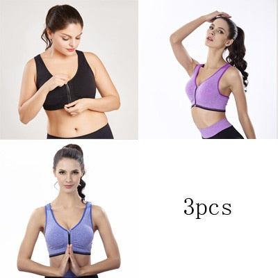 3pcs Push Up Bralette Bras For Women Seamless Bra with Padded Front Zipper Sport Brassiere Wirefree Bralette Fitness Tops