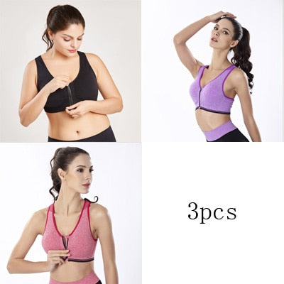 3pcs Push Up Bralette Bras For Women Seamless Bra with Padded Front Zipper Sport Brassiere Wirefree Bralette Fitness Tops