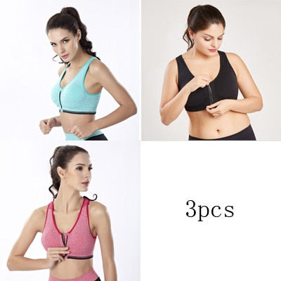 3pcs Push Up Bralette Bras For Women Seamless Bra with Padded Front Zipper Sport Brassiere Wirefree Bralette Fitness Tops