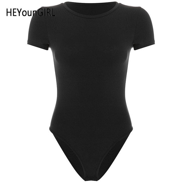 HEYounGIRL Casual Basic Black White Bodysuit Women Summer Short Sleeve Woman Body Top Cotton Bodycon Jumpsuit Romper Ladies 2020