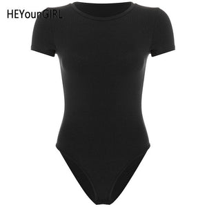 HEYounGIRL Casual Basic Black White Bodysuit Women Summer Short Sleeve Woman Body Top Cotton Bodycon Jumpsuit Romper Ladies 2020