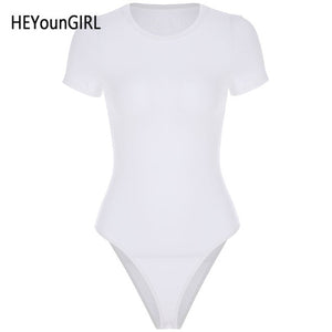 HEYounGIRL Casual Basic Black White Bodysuit Women Summer Short Sleeve Woman Body Top Cotton Bodycon Jumpsuit Romper Ladies 2020