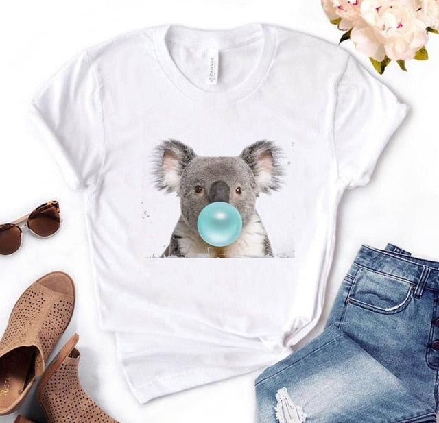 Koala Chewing Gum Print Women tshirt Cotton Casual Funny t shirt Gift For Lady Yong Girl Top Tee PM-134