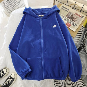 Plus Velvet Thick Hoodies Jacket Autumn Winter Korean Fashion Loose Lamb Imitation Plush Zipper Sweatshirt Jacket Women