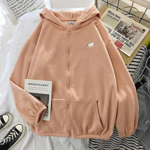 Plus Velvet Thick Hoodies Jacket Autumn Winter Korean Fashion Loose Lamb Imitation Plush Zipper Sweatshirt Jacket Women