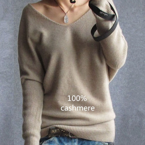 2019 Spring autumn cashmere sweaters women fashion sexy v-neck sweater loose 100% wool sweater batwing sleeve plus size pullover