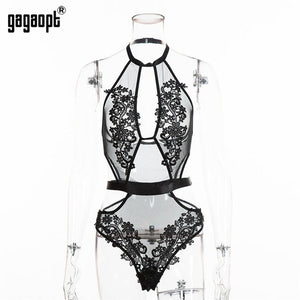 Gagaopt New Lace Bodysuit Women Floral Hollow Out Mesh Bodysuit Fashion Black Sexy Bodysuit Jumpsuit Overalls