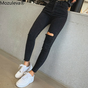 Mozuleva 2019  Sexy High Waist Tassel Ripped Holes Denim Pants Female Trousers Pencil Jeans Women Skinny Pants Black Jeans