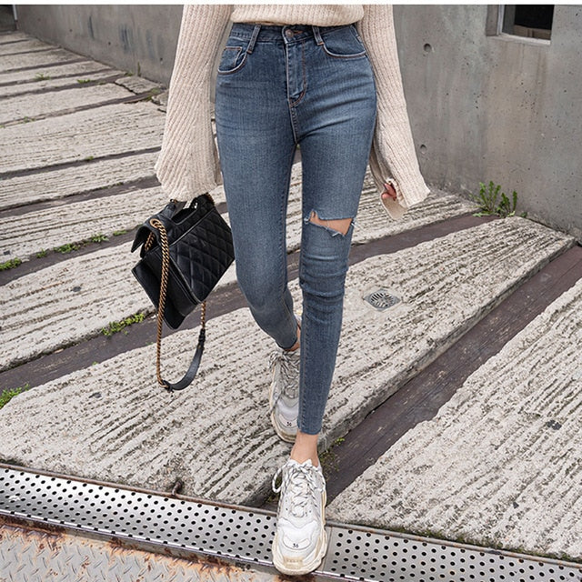 Mozuleva 2019  Sexy High Waist Tassel Ripped Holes Denim Pants Female Trousers Pencil Jeans Women Skinny Pants Black Jeans