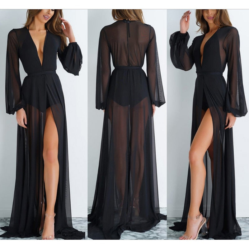 Summer Beach Wear Tunics For Beach Bathing Suit Cover Ups Swimwear Cover Up Women 2019 Sexy Mesh Floor Length Suits Dress Maios