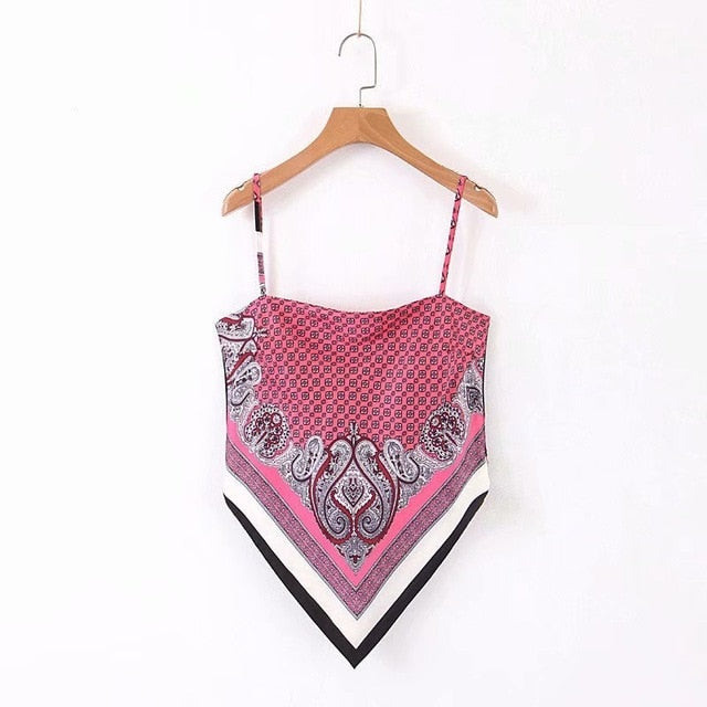 2019 New Women vintage paisley print spaghetti strap sexy chic camis tank ladies summer backless bowknot sling tops LS3866