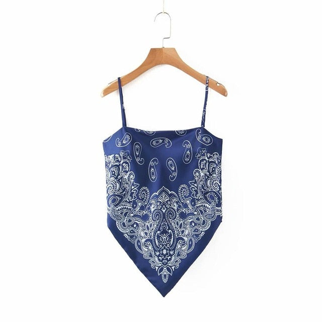 2019 New Women vintage paisley print spaghetti strap sexy chic camis tank ladies summer backless bowknot sling tops LS3866