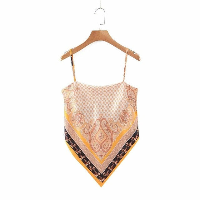 2019 New Women vintage paisley print spaghetti strap sexy chic camis tank ladies summer backless bowknot sling tops LS3866