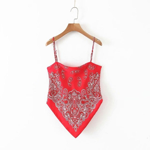 2019 New Women vintage paisley print spaghetti strap sexy chic camis tank ladies summer backless bowknot sling tops LS3866