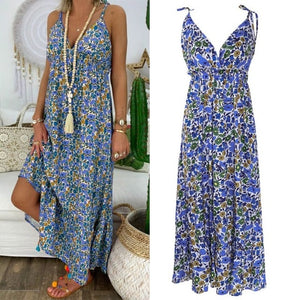 Womens Boho Floral Maxi Dress Party Strappy Summer Beach  Holiday Spaghetti Strap Sundress Plus Size S M L XL 2XL 3XL 4XL 5XL