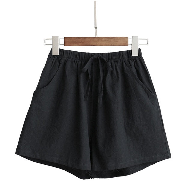 2020 Cotton Linen Shorts Women Summer Shorts Trousers Feminino Women's High Elastic Wasit Home Loose Casual Shorts With Pockets