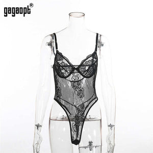 Gagaopt Sexy Bodysuit Women 2020 Bow Tie Floral Embroidery Hollow Out Lace Bodysuit Black White Jumpsuit Summer Overalls