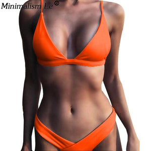 Women Solid Bikini Set Sexy Bikinis Low Waist Swimwear Bathing Suit Summer Retro Swimsuit Female Yellow Beach Wear Biquini