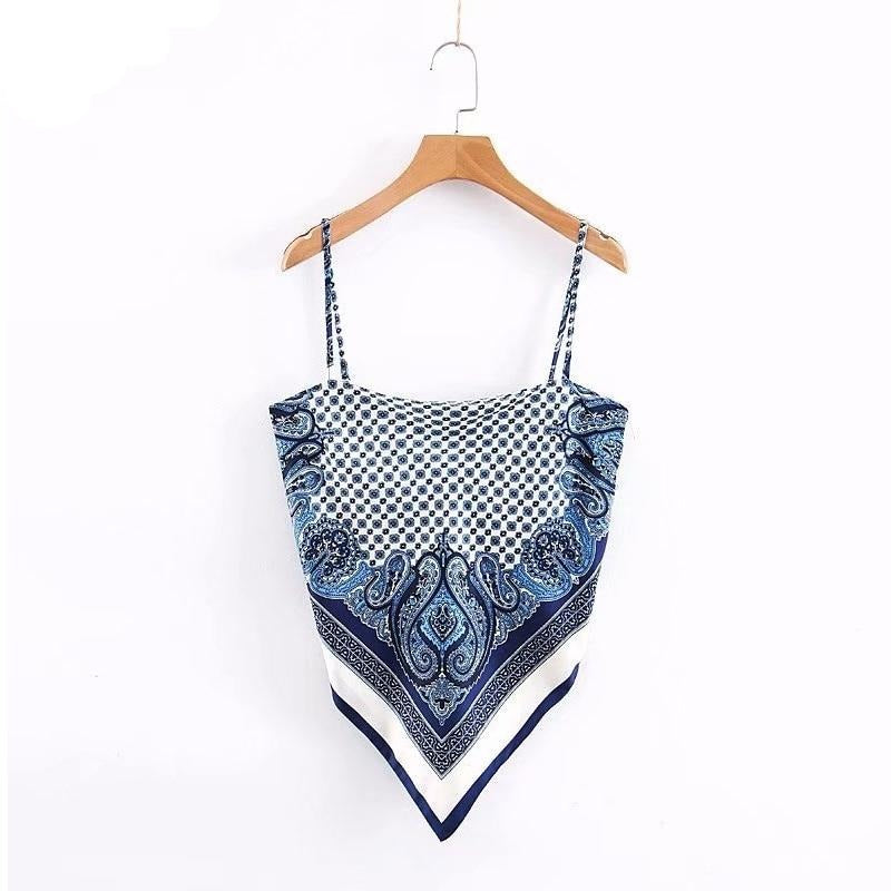 2019 New Women vintage paisley print spaghetti strap sexy chic camis tank ladies summer backless bowknot sling tops LS3866