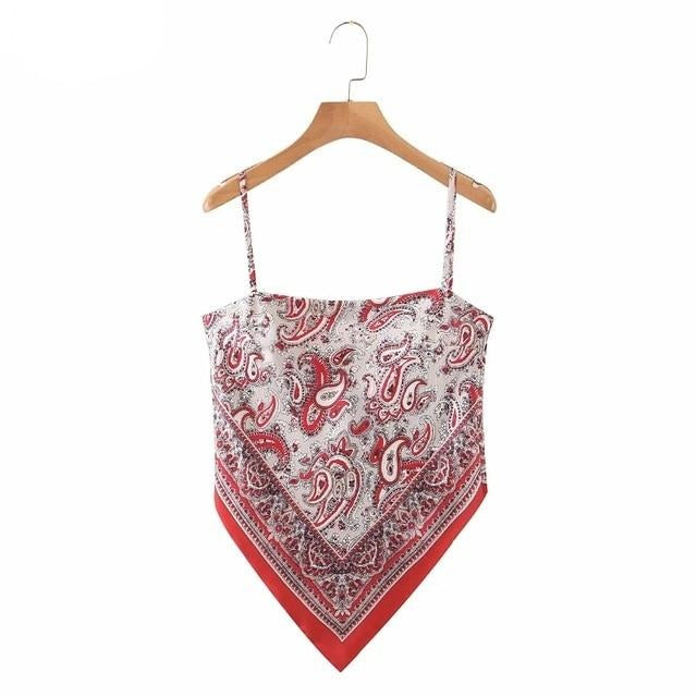 2019 New Women vintage paisley print spaghetti strap sexy chic camis tank ladies summer backless bowknot sling tops LS3866