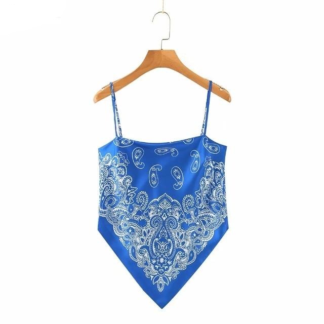 2019 New Women vintage paisley print spaghetti strap sexy chic camis tank ladies summer backless bowknot sling tops LS3866