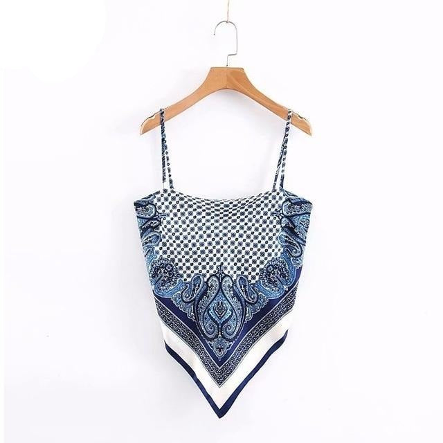 2019 New Women vintage paisley print spaghetti strap sexy chic camis tank ladies summer backless bowknot sling tops LS3866