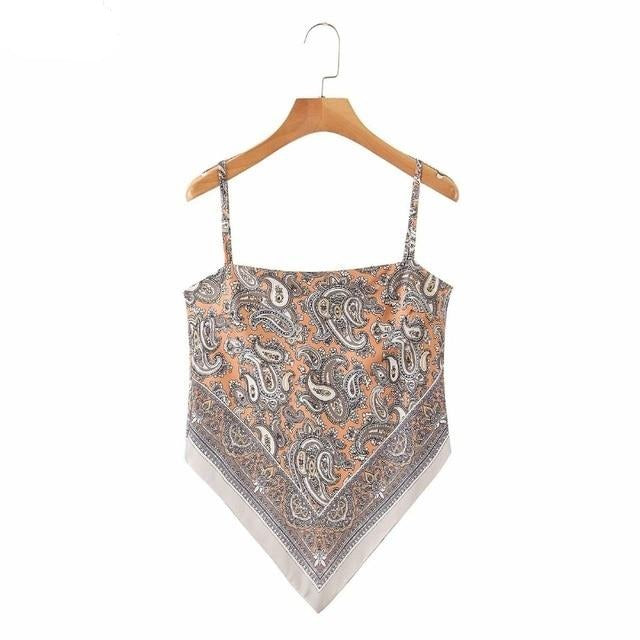 2019 New Women vintage paisley print spaghetti strap sexy chic camis tank ladies summer backless bowknot sling tops LS3866