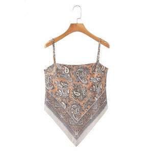 2019 New Women vintage paisley print spaghetti strap sexy chic camis tank ladies summer backless bowknot sling tops LS3866