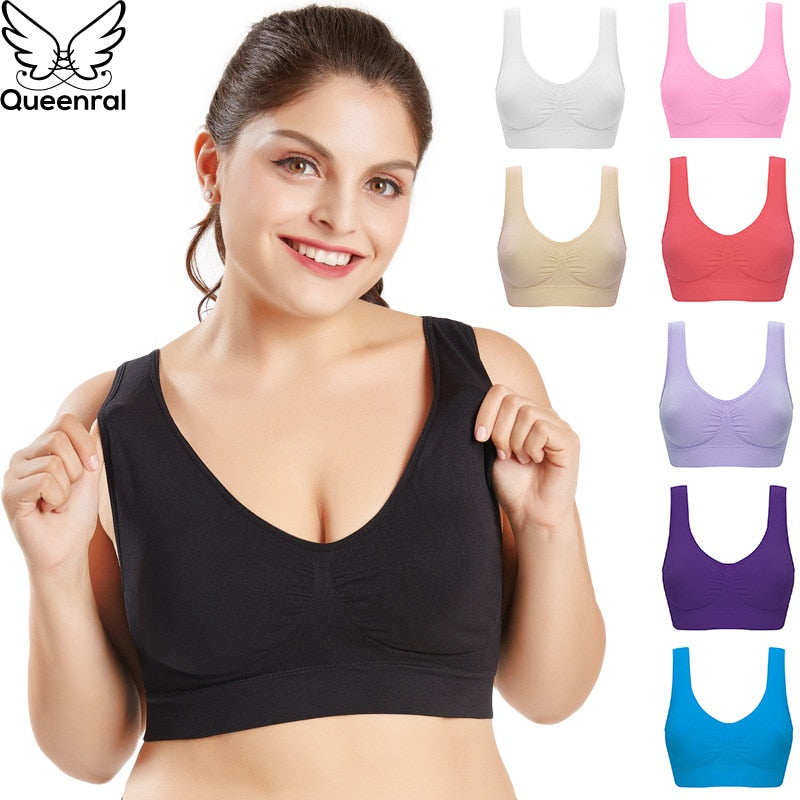 Queenral Plus Size Bras For Women Seamless Bra With Pads Big Size 5XL 6XL Bralette Push Up Brassiere Bra Vest Wireless BH