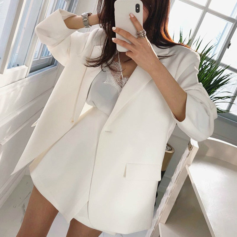 LANMREM 2020 Spring New Casual Fashion Women Loose Solid Color Single Button Suit Thin Coat Shorts Suit TC809