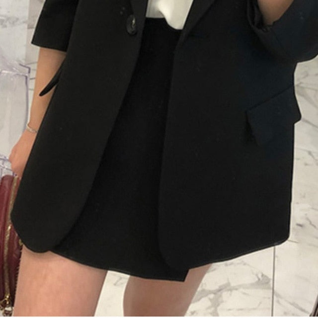 LANMREM 2020 Spring New Casual Fashion Women Loose Solid Color Single Button Suit Thin Coat Shorts Suit TC809